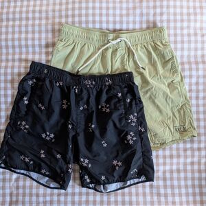 RVCA Black Floral and Lime Green Men's Swim Shorts Bundle